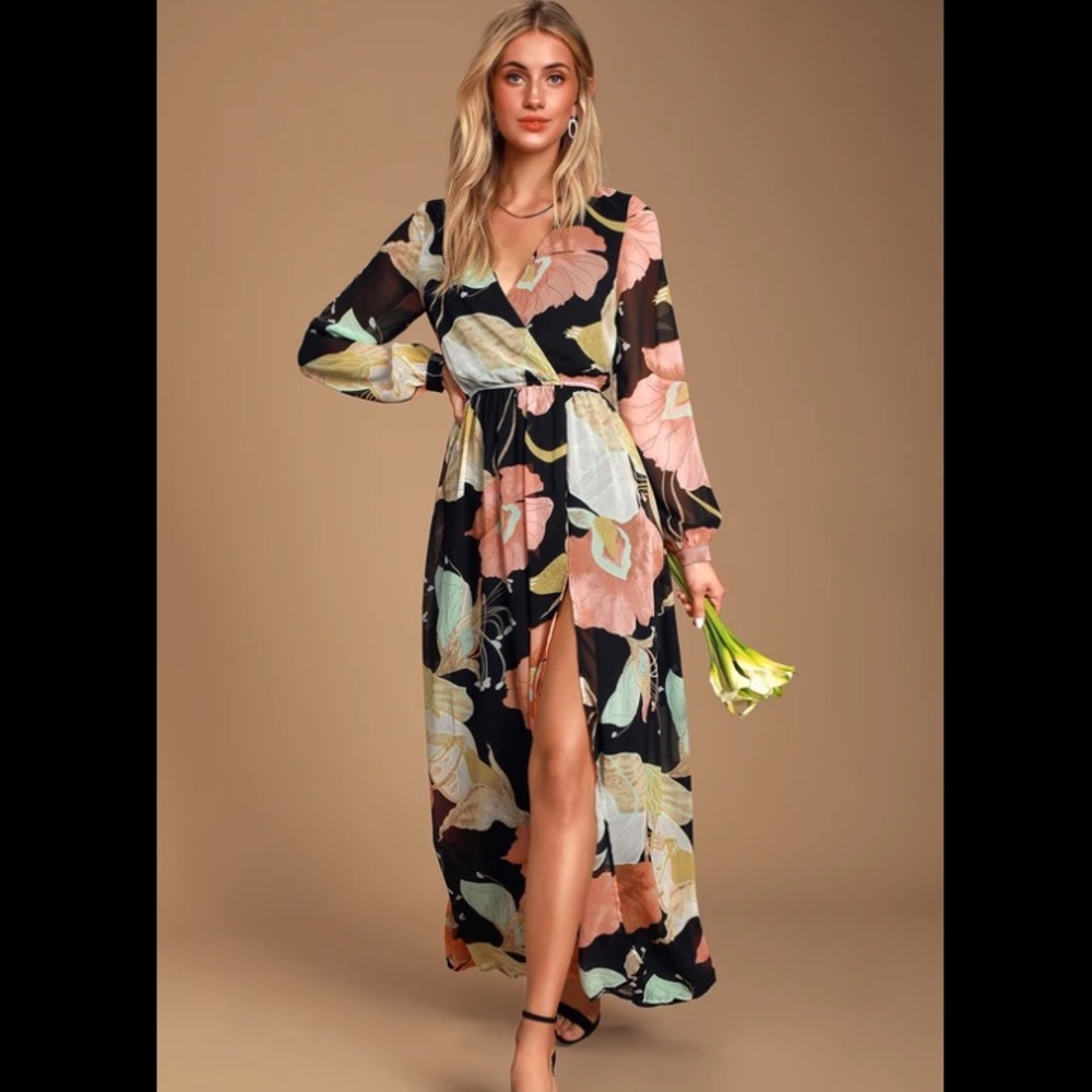 Black Floral Maxi Dress, NWOT